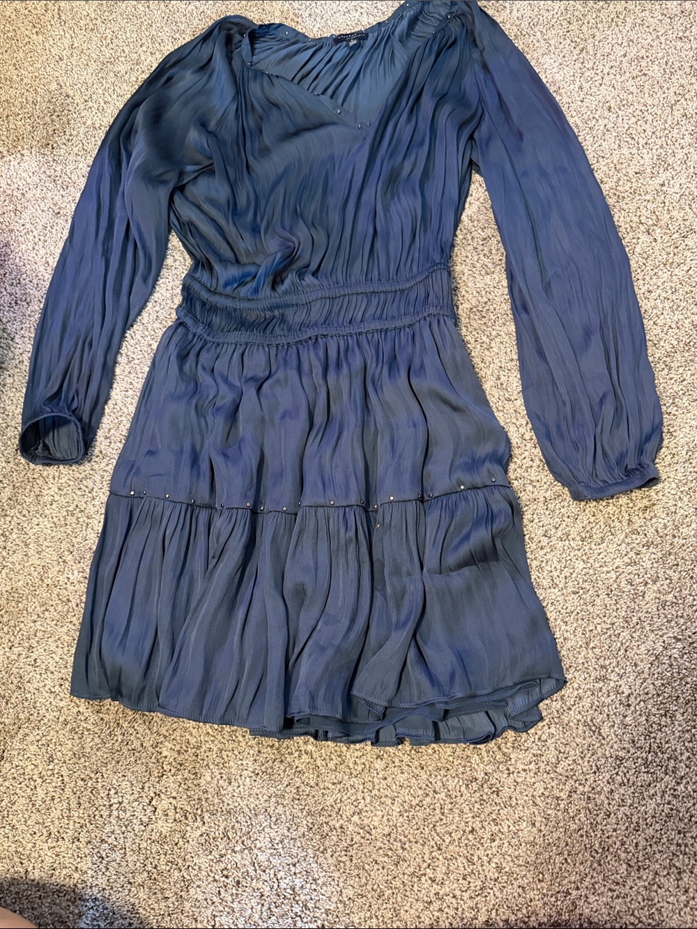 Current Air Navy Pleated Tiered Dress with Stud Details
